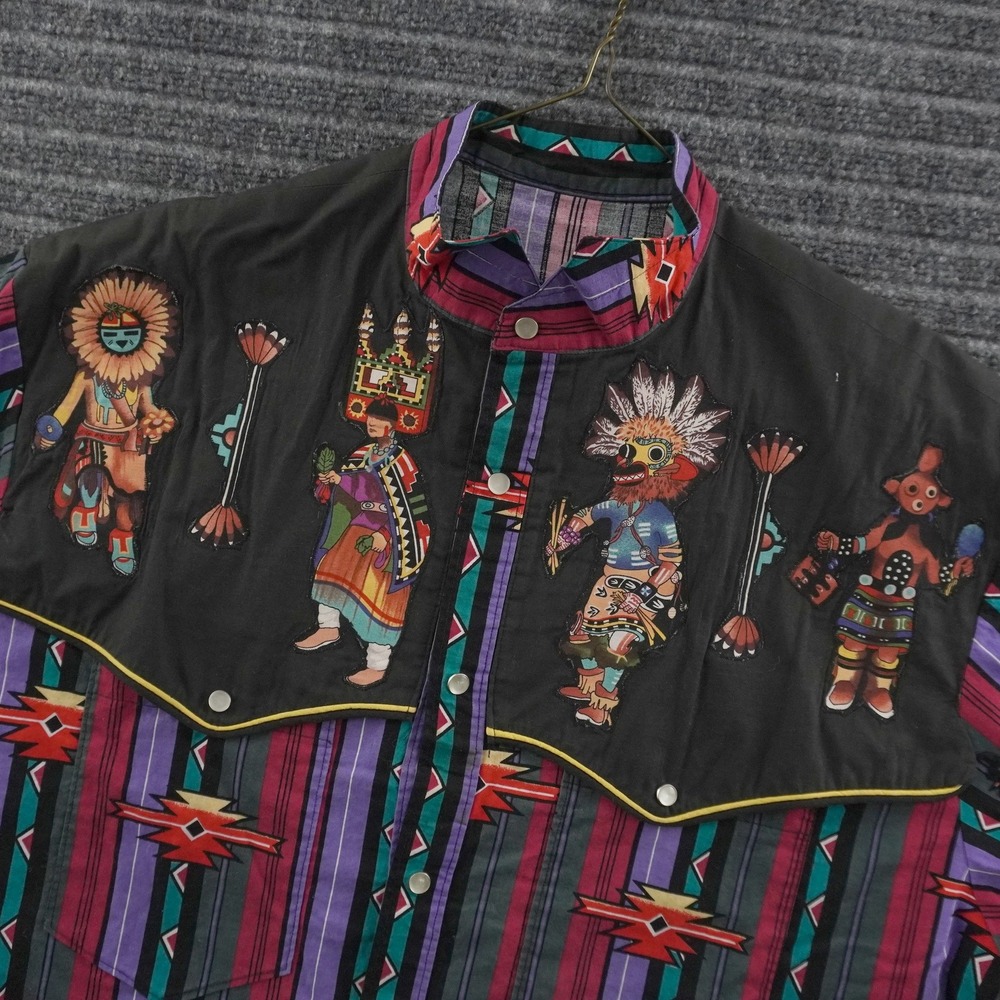 Vintage 80s Western Shirt Mens L Multicolor Kachina Embroidered Snap Button - Picture 8 of 9